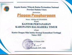 Penghargaan Nilai Indeks Strategi Komunikasi Se- Kantor Pertanahan Provinsi Maluku Utara Tahun 2025