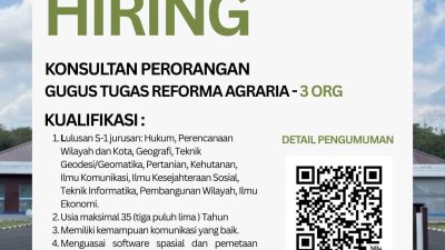 Pengumuman Penerimaan Konsultan Perorangan sebanyak 3 (Tiga) Orang untuk kegiatan Gugus Tugas Reforma Agraria Kantor Pertanahan Kabupaten Halmahera Timur Tahun Anggaran 2026.
