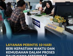 Layanan PERINTIS 10 Hari Beri Kepastian Waktu dan Kemudahan dalam Proses Balik Nama Sertipikat